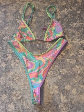 Kulani Kinis Multicolor Swirl Bikini - Pink, Green, Blue, Yellow
